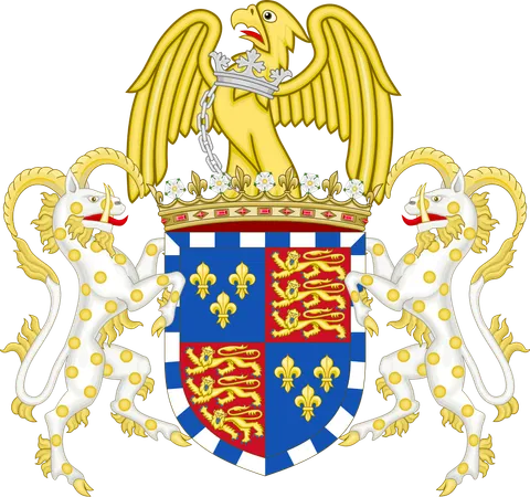 The arms of St John's College with two yales as supporters and an eagle crest